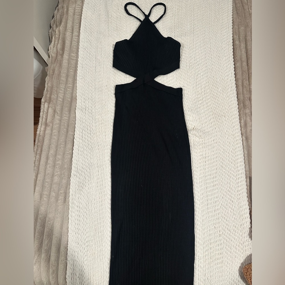 Zara Black Ribbed Backless Dress